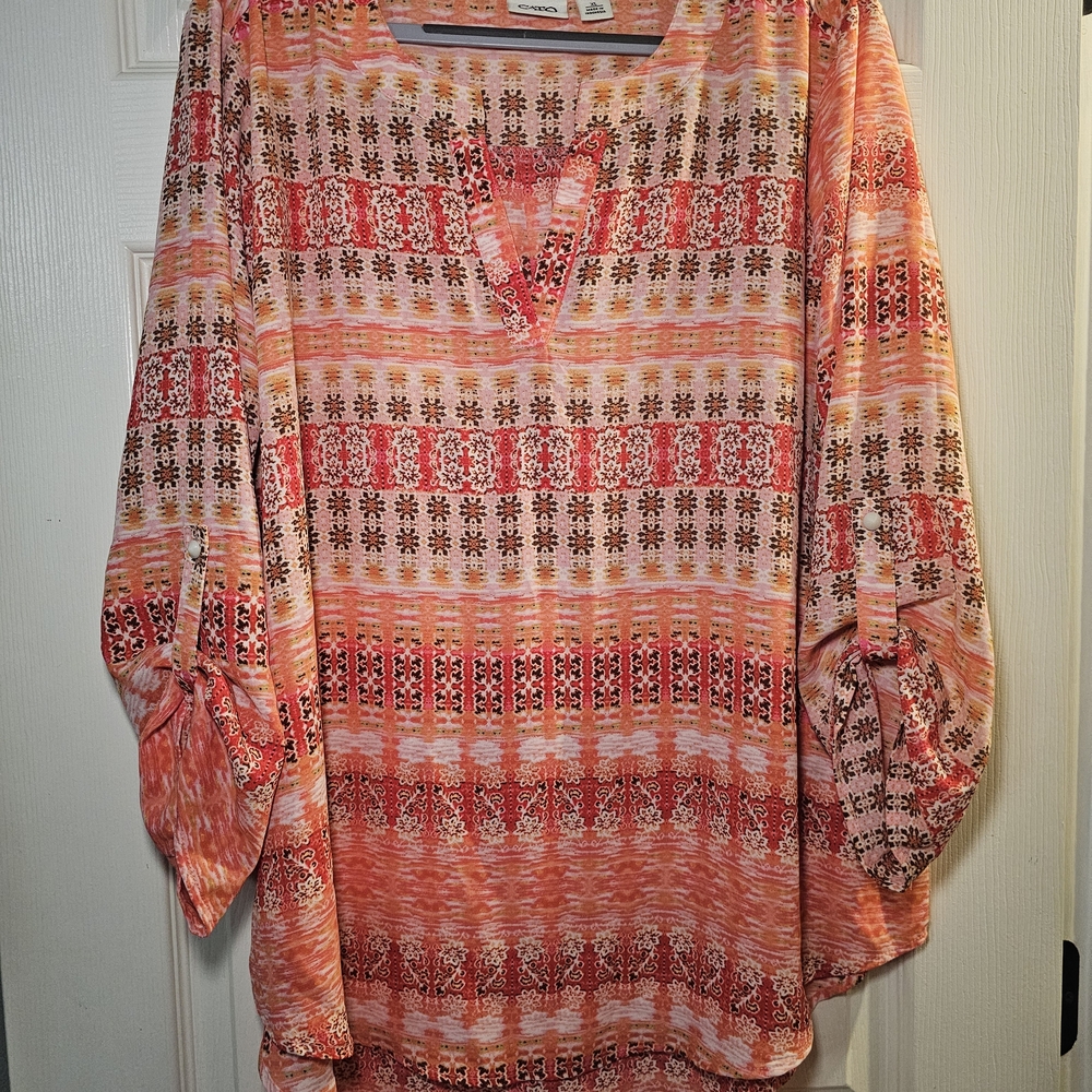 Cato Red and Orange Patterned Blouse